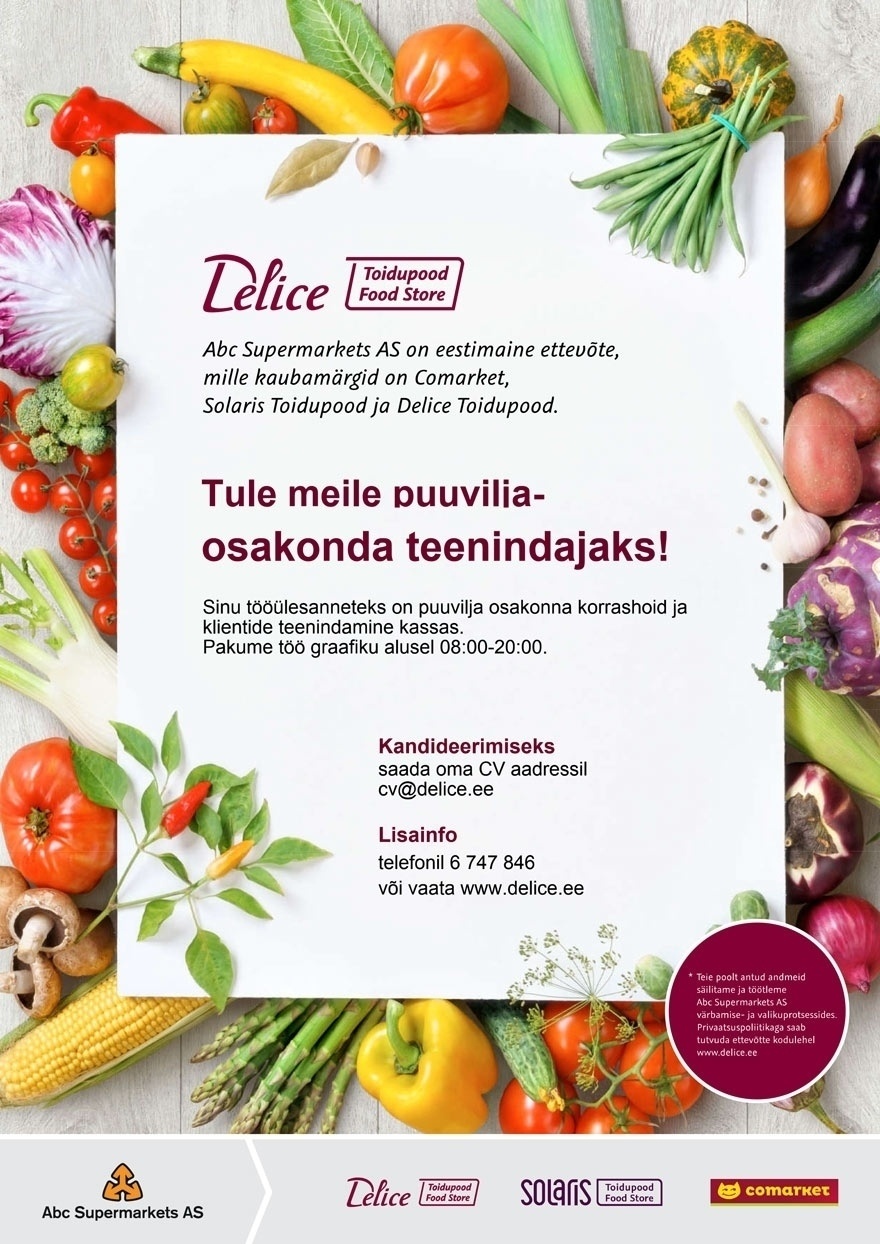 Abc Supermarkets AS TEENINDAJA puuvilja osakonnas Pärnu Delice Toidupoodi