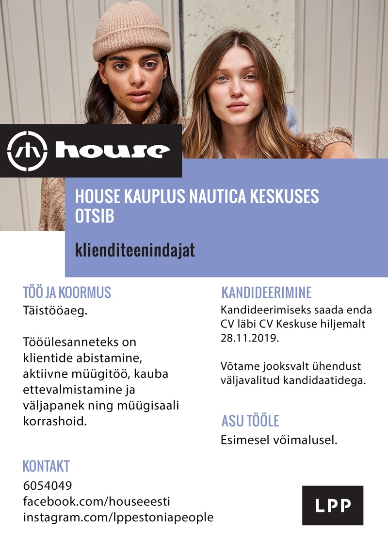 LPP Estonia OÜ Klienditeenindaja (täistöökoormus) Nautica HOUSE kauplusesse