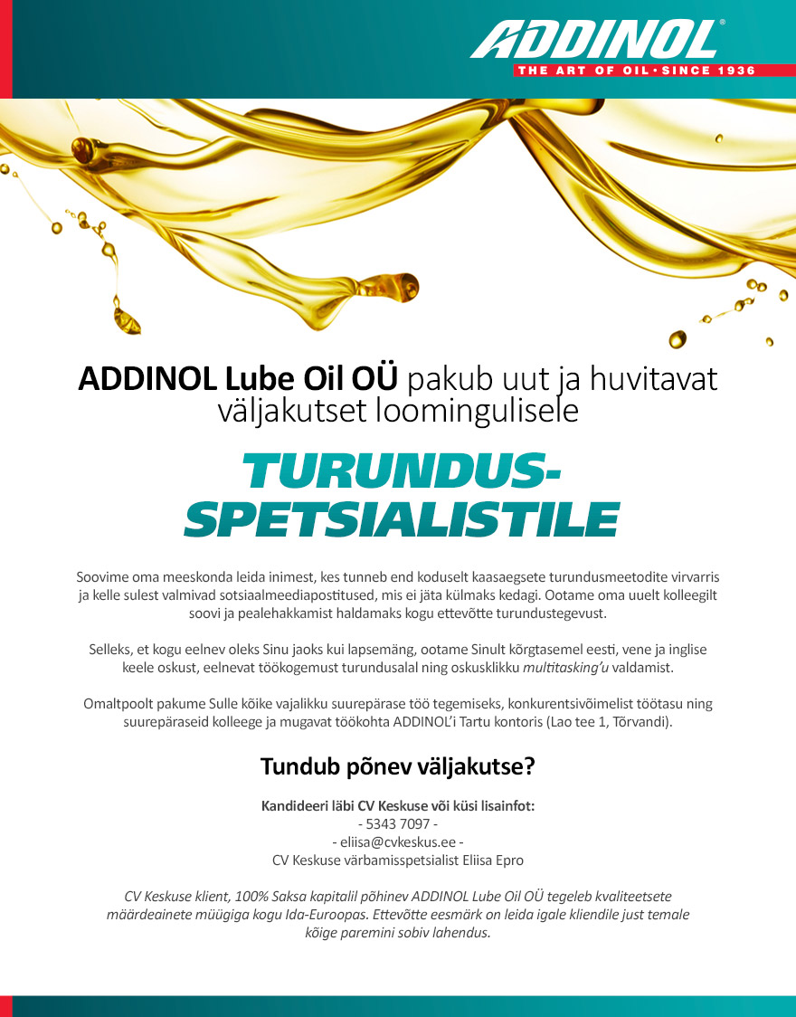 ADDINOL LUBE OIL OÜ Turundusspetsialist