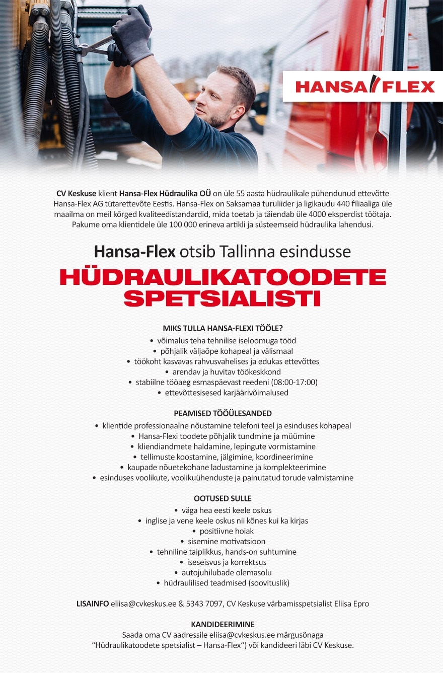 Hansa-Flex Hüdraulika OÜ Hüdraulikatoodete spetsialist