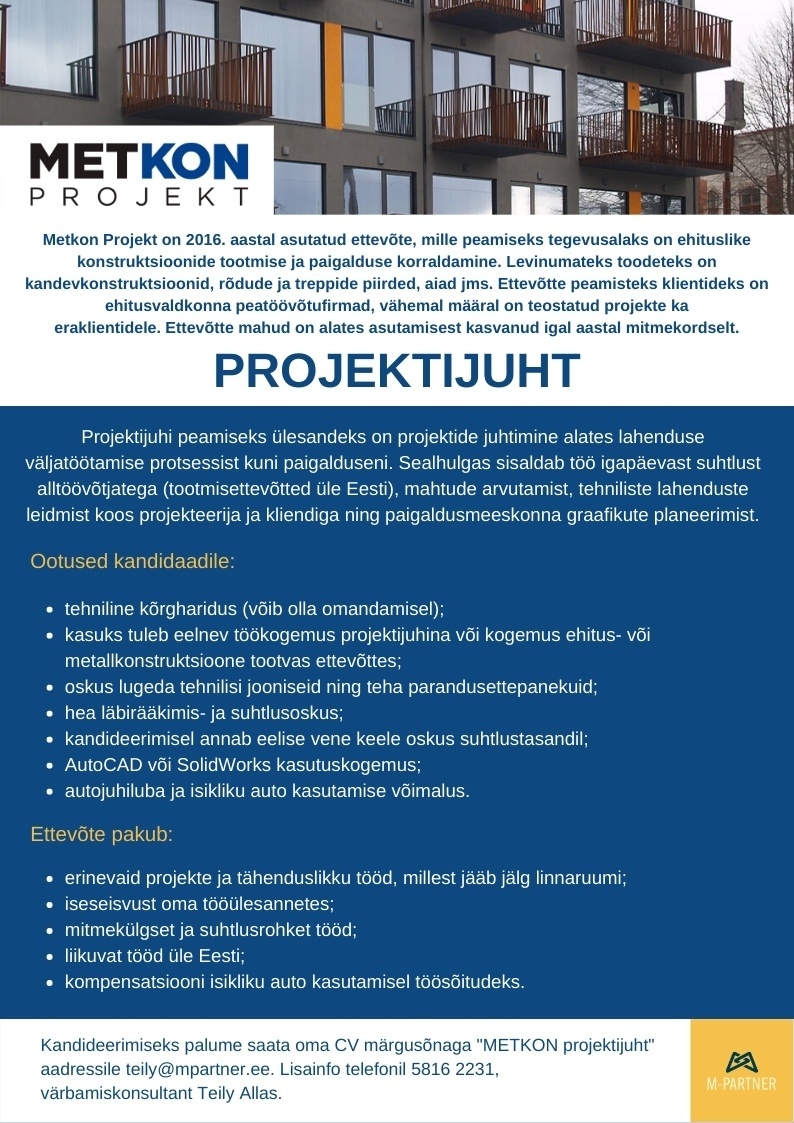 M-Partner HR OÜ Projektijuht