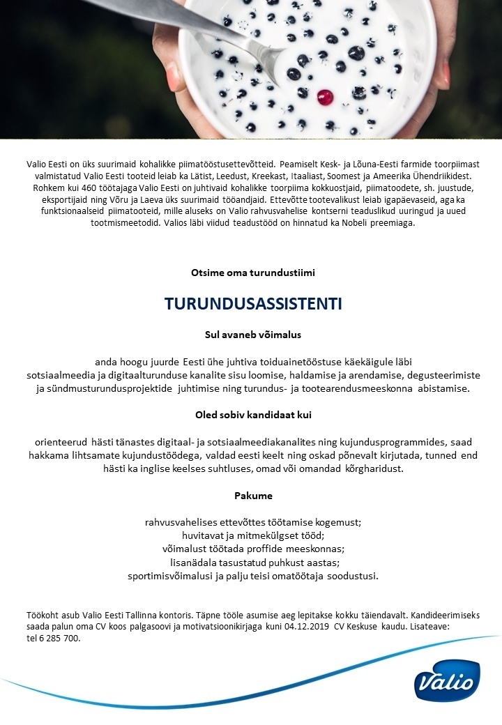 Valio Eesti AS Turundusassistent
