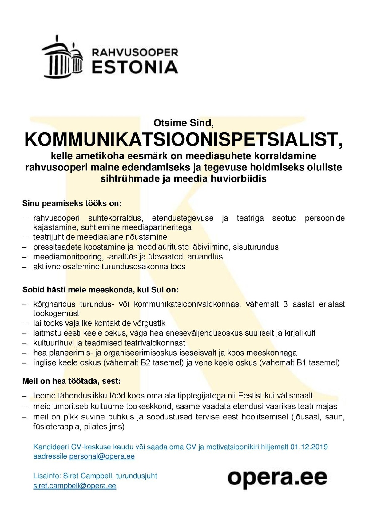 Rahvusooper Estonia Kommunikatsioonispetsialist