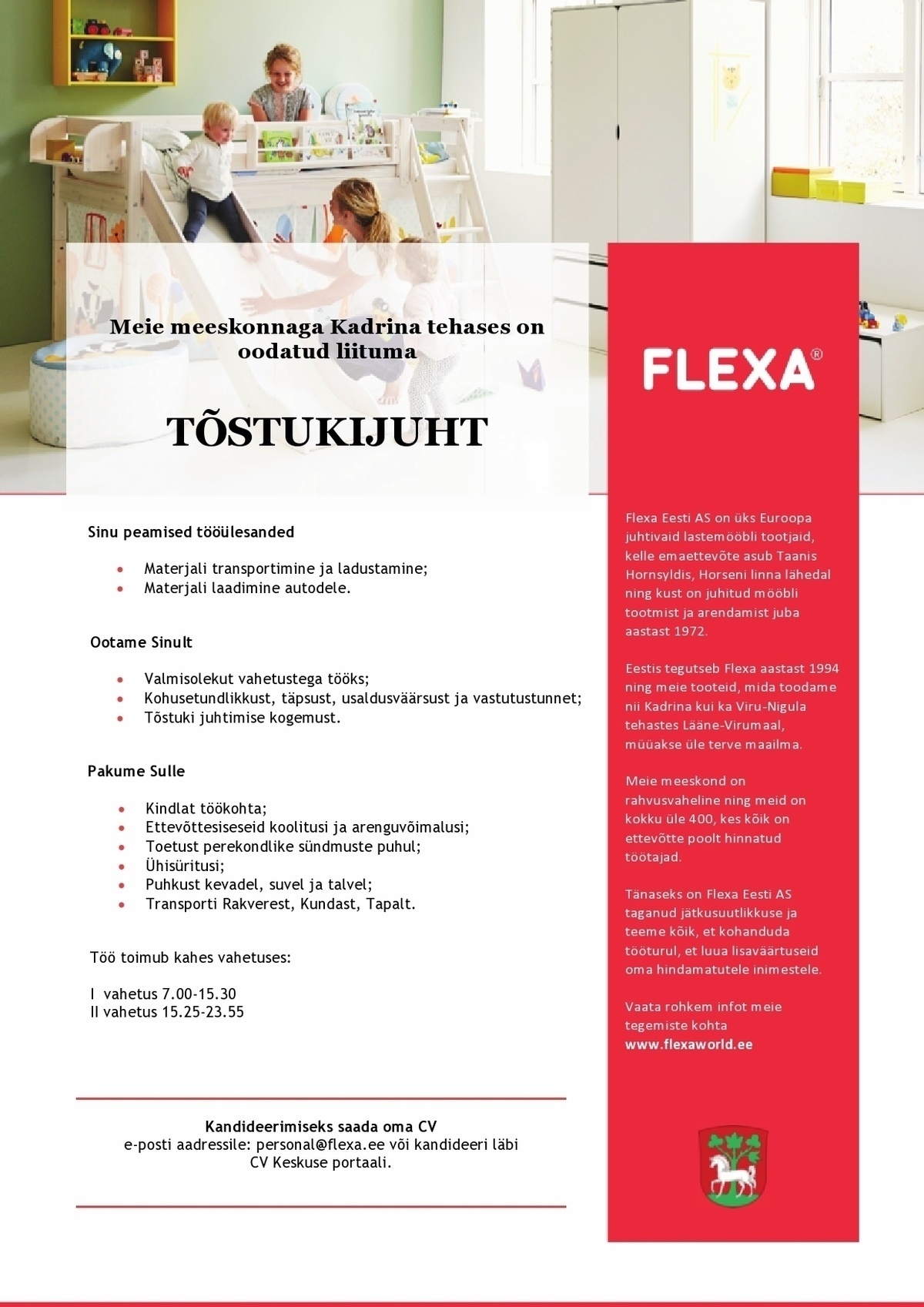 Flexa Eesti AS Tõstukijuht (Kadrina tehases)