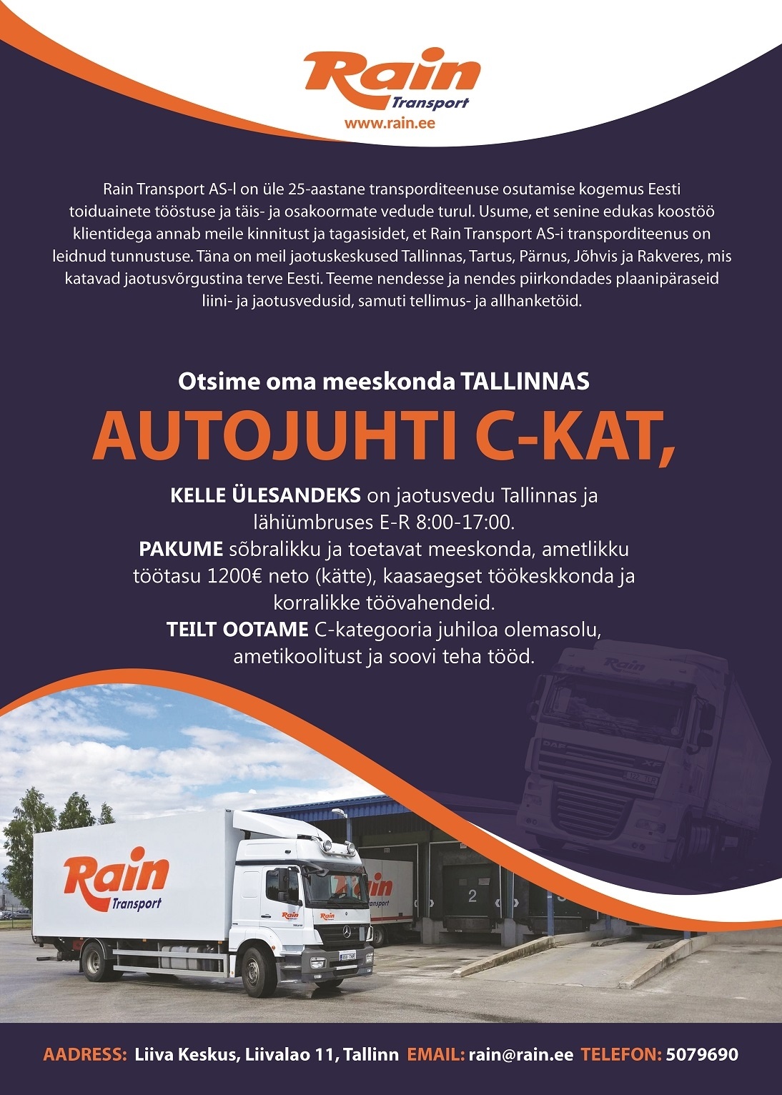 Rain Transport AS Autojuht C-kat
