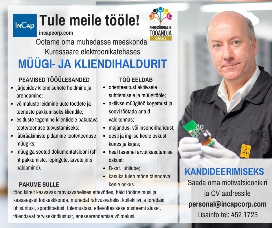 Incap Electronics Estonia OÜ Müügi- ja kliendihaldur