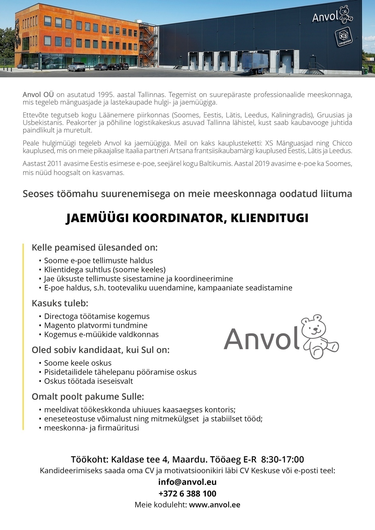 Anvol OÜ E-poe koordinaator ( Soome keele oskus)