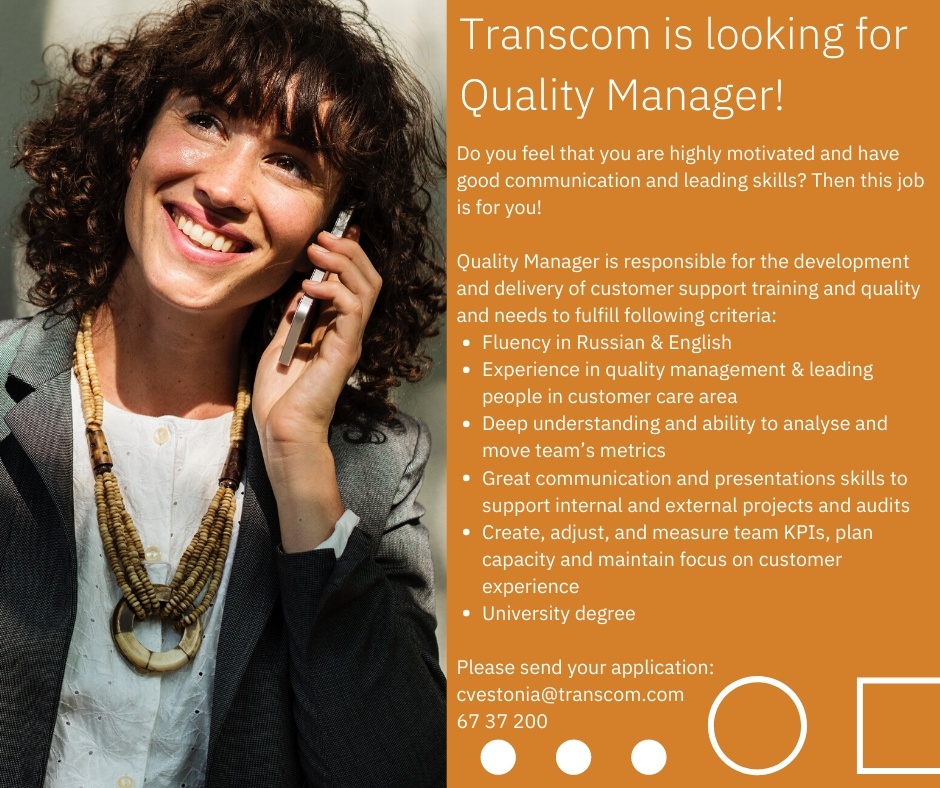 Transcom Eesti OÜ Quality Manager
