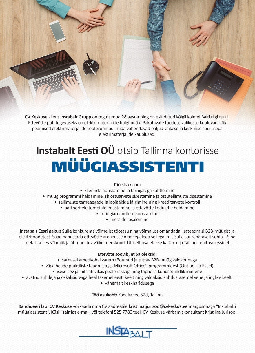 Instabalt Eesti OÜ Müügiassistent