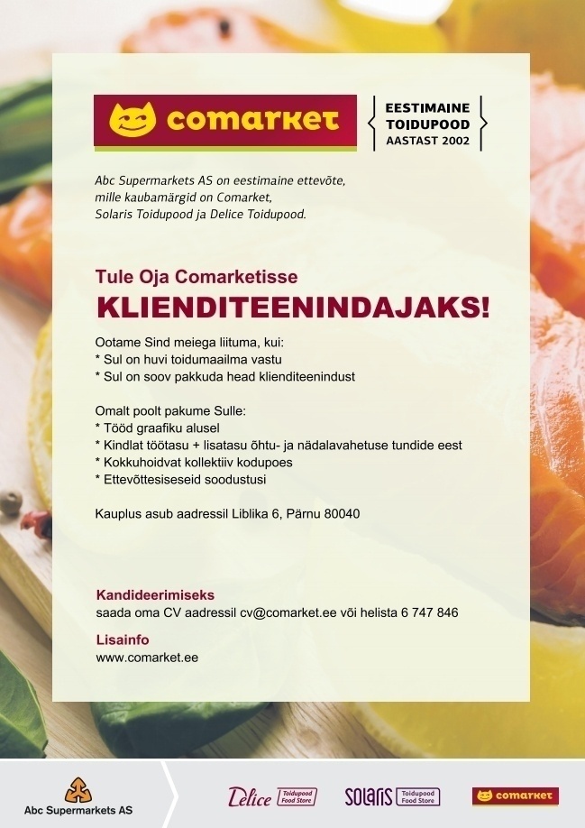 Abc Supermarkets AS Klienditeenindaja Pärnu Oja Comarketisse