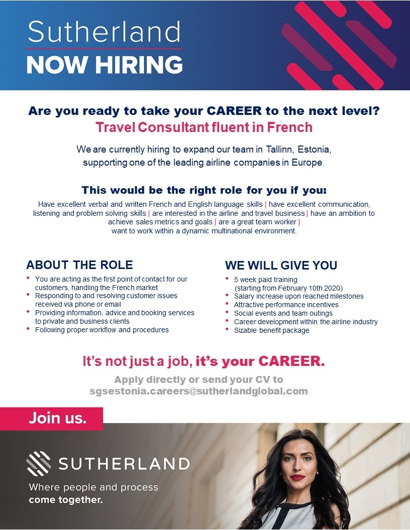 SUTHERLAND GLOBAL SERVICES OÜ French Speaking Business and Private Client Consultant 
