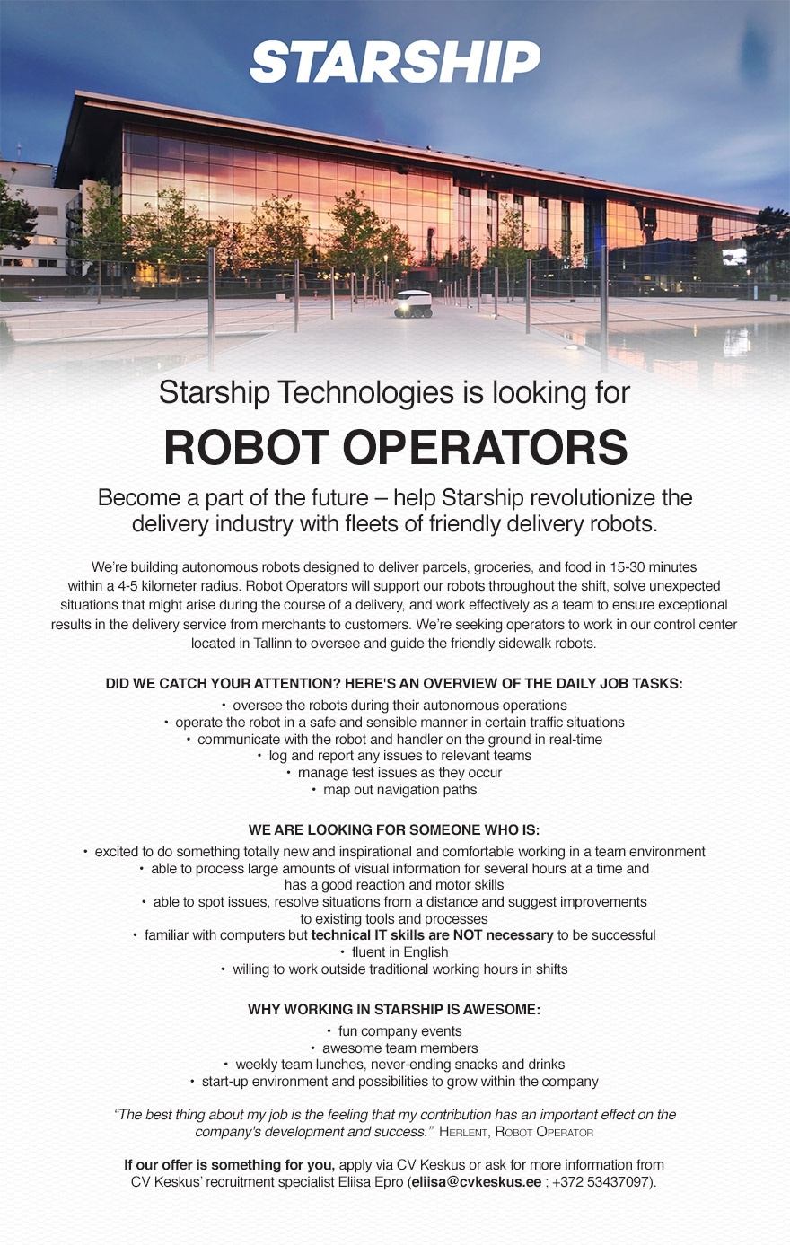 STARSHIP TECHNOLOGIES OÜ Robot operators