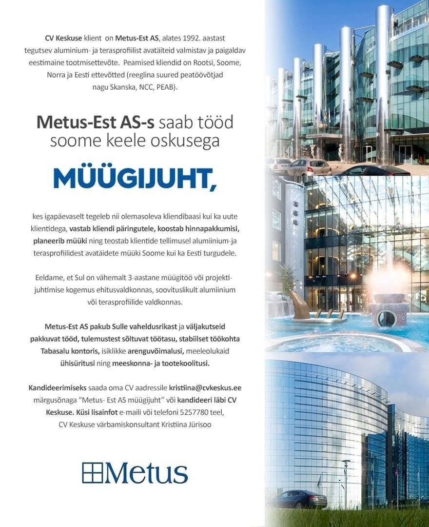 Metus-Est AS Soome keele oskusega müügijuht