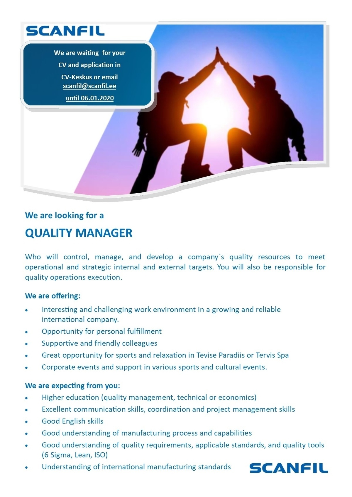 Scanfil OÜ QUALITY MANAGER