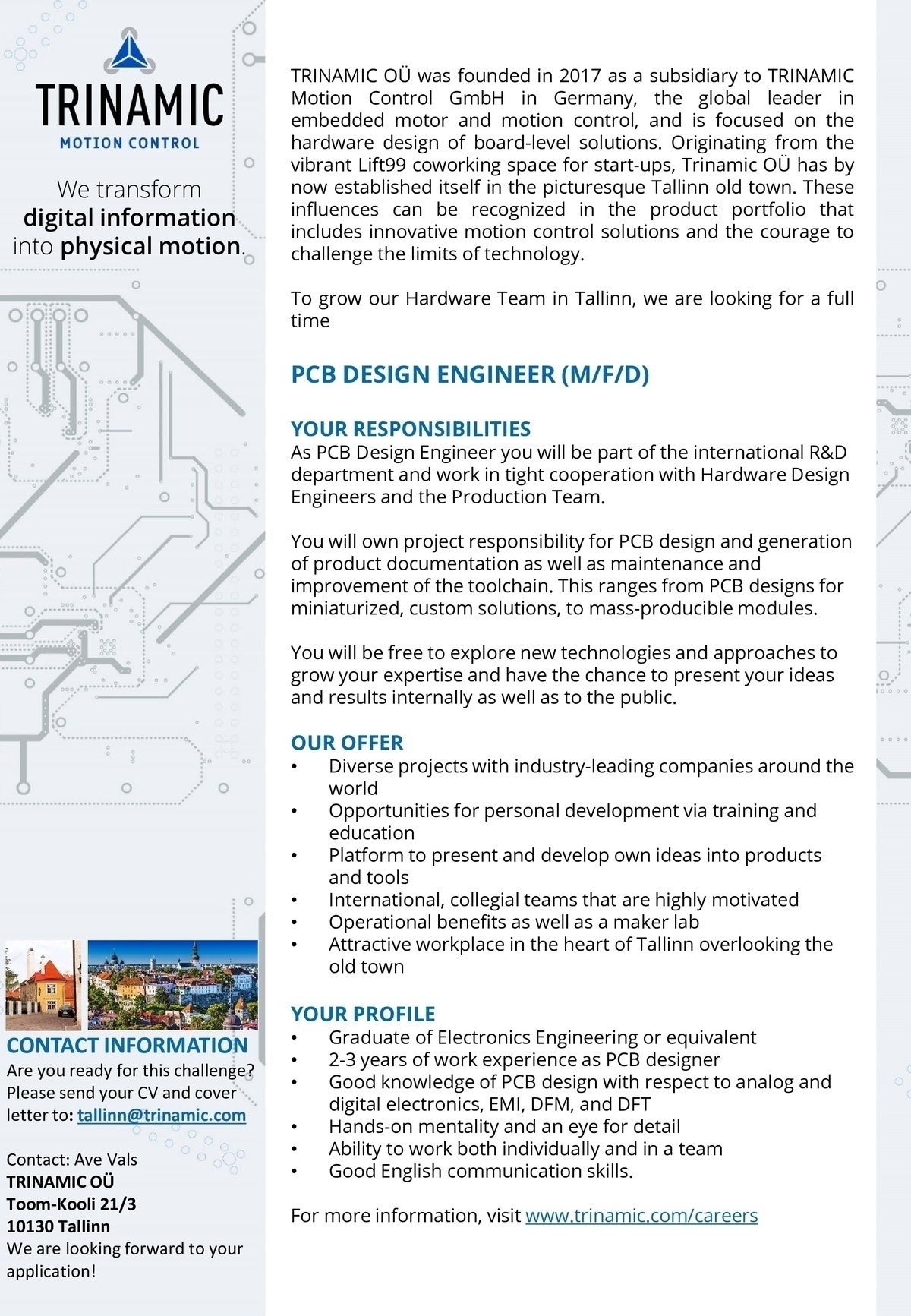 TRINAMIC OÜ PCB Design Engineer (m/f/d)