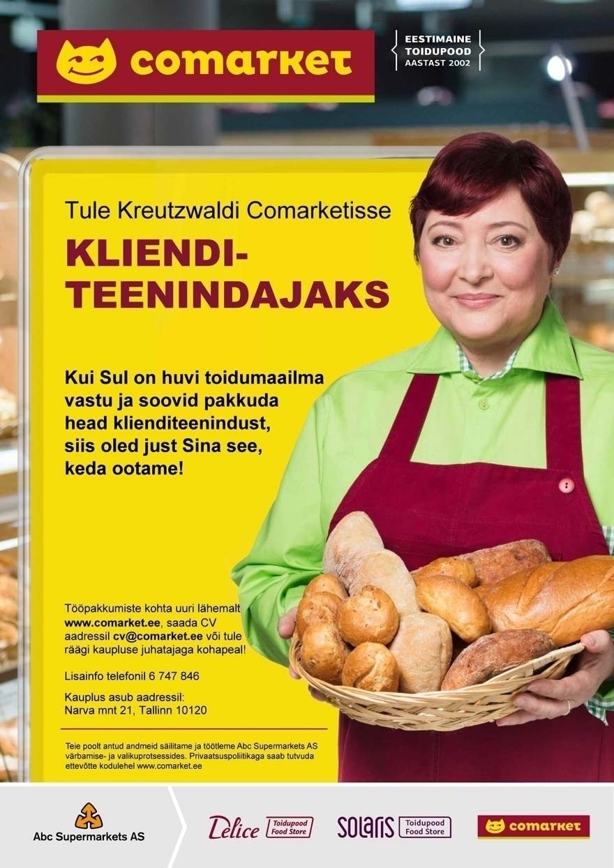 Abc Supermarkets AS KLIENDITEENINDAJA Kreutzwaldi Comarketisse
