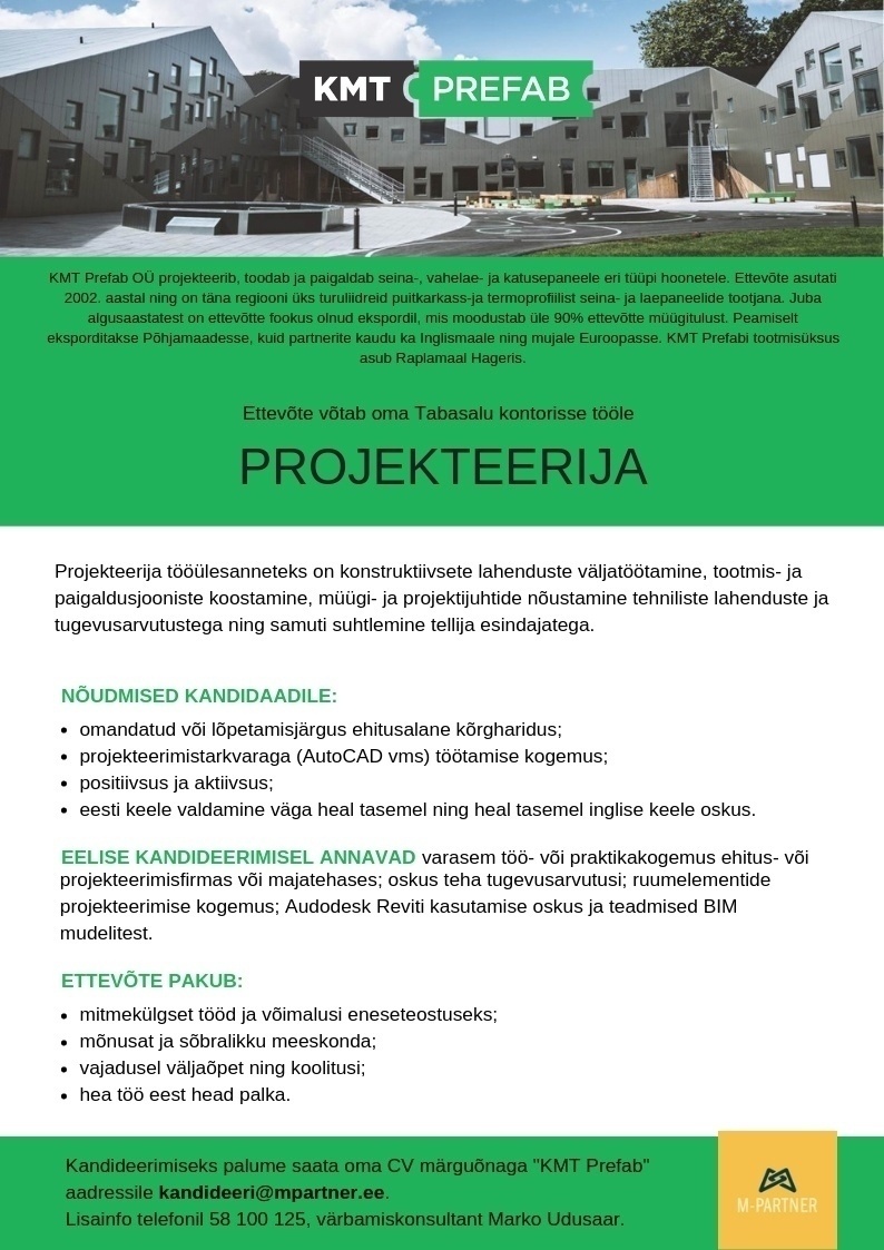 M-Partner HR OÜ Projekteerija
