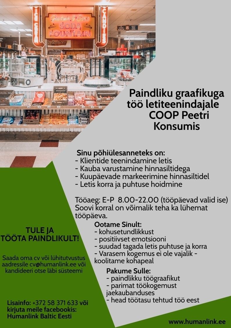 Humanlink Estonia OÜ Letiteenindaja Peetris - vali ise tööpäevad!