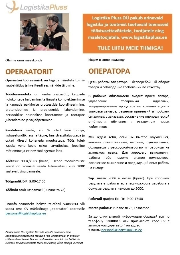 LOGISTIKA PLUSS OÜ Operaator