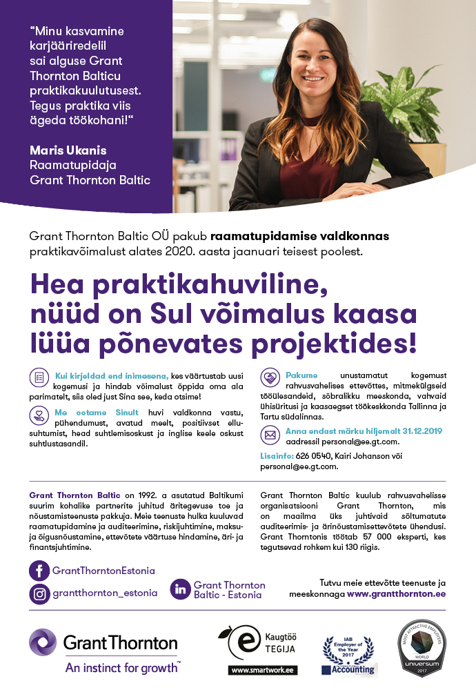 Raamatupidamisteenused Praktika raamatupidamise valdkonnas Tallinnas ja Tartus