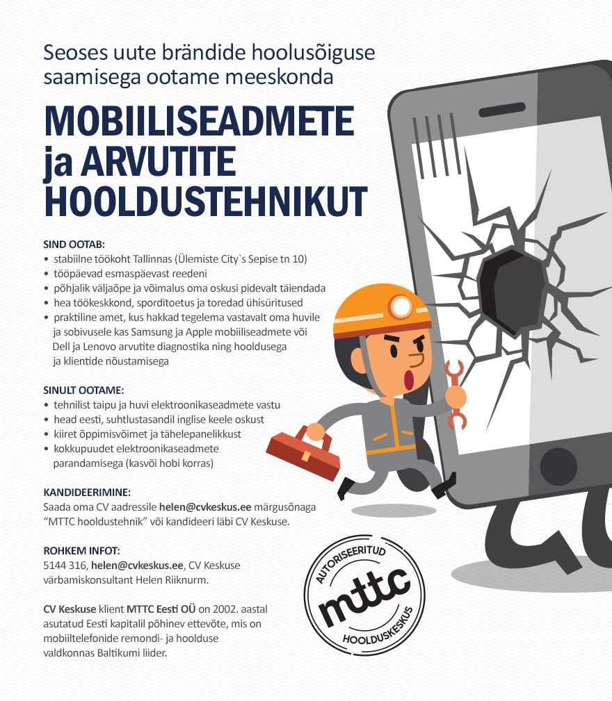 MTTC EESTI OÜ Mobiiliseadmete ja arvutite hooldustehnik