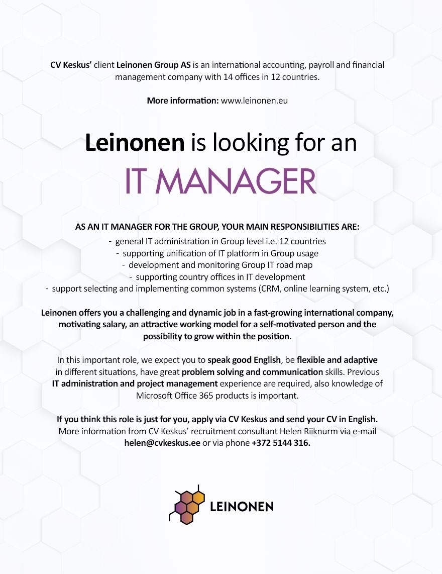 LEINONEN GROUP AS IT Manager