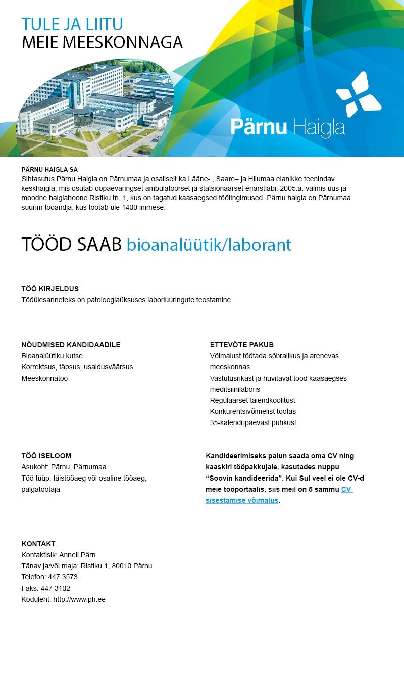 Pärnu Haigla SA Bioanalüütik