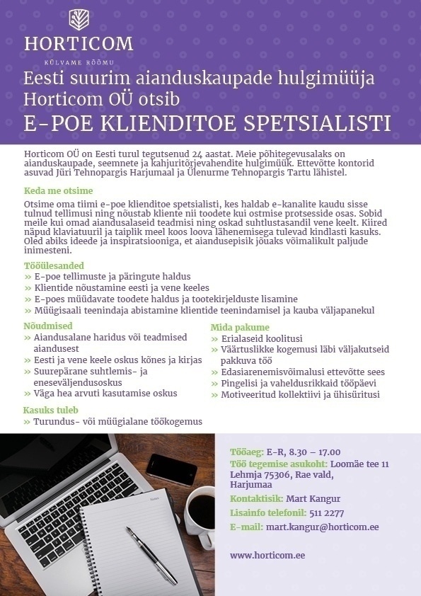 Horticom OÜ E-poe klienditoe spetsialist