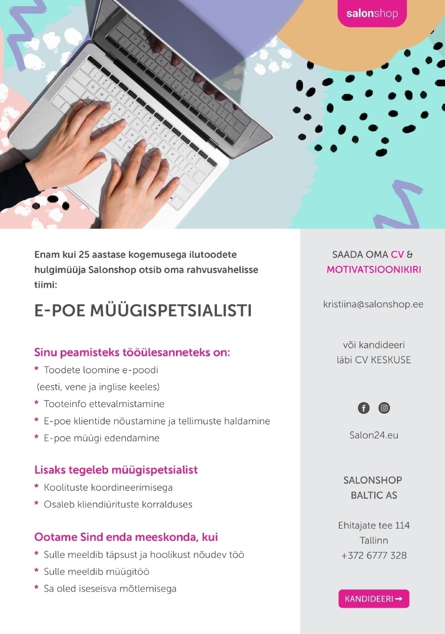 Salonshop Baltic AS E-poe müügispetsialist