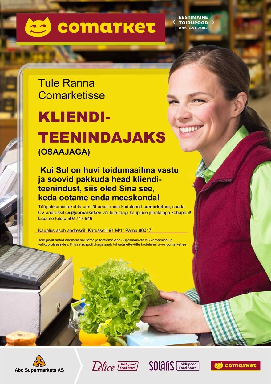 Abc Supermarkets AS Klienditeenindaja osaajaga Pärnu Ranna Comarketisse