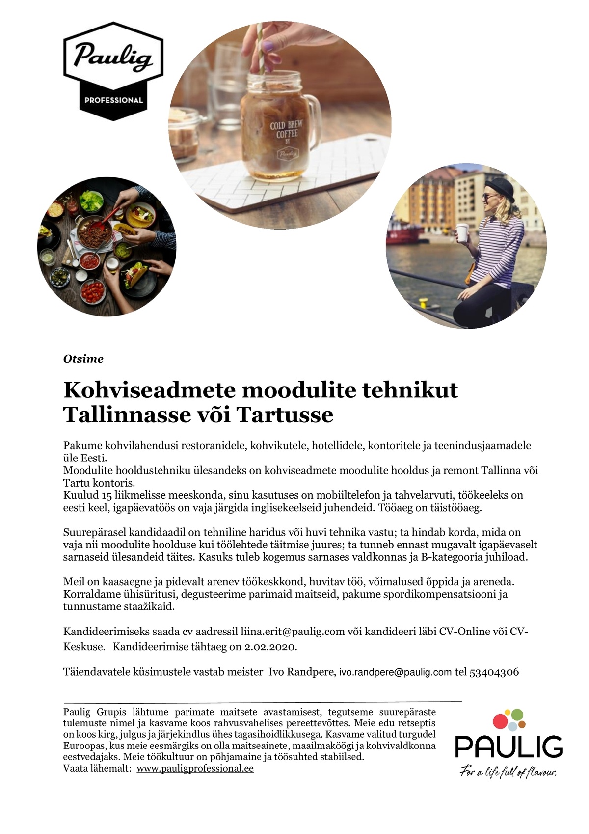Paulig Coffee Estonia AS Kohviseadmete moodulite hooldustehnik