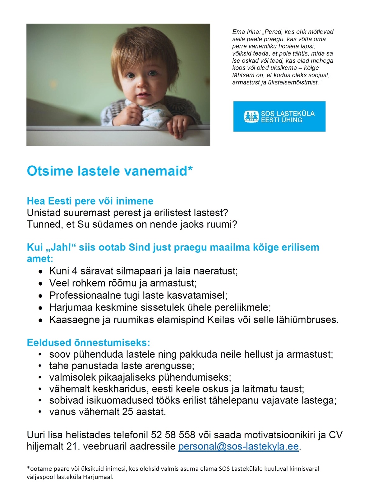 SOS Lasteküla Eesti Ühing Otsime lastele vanemaid*