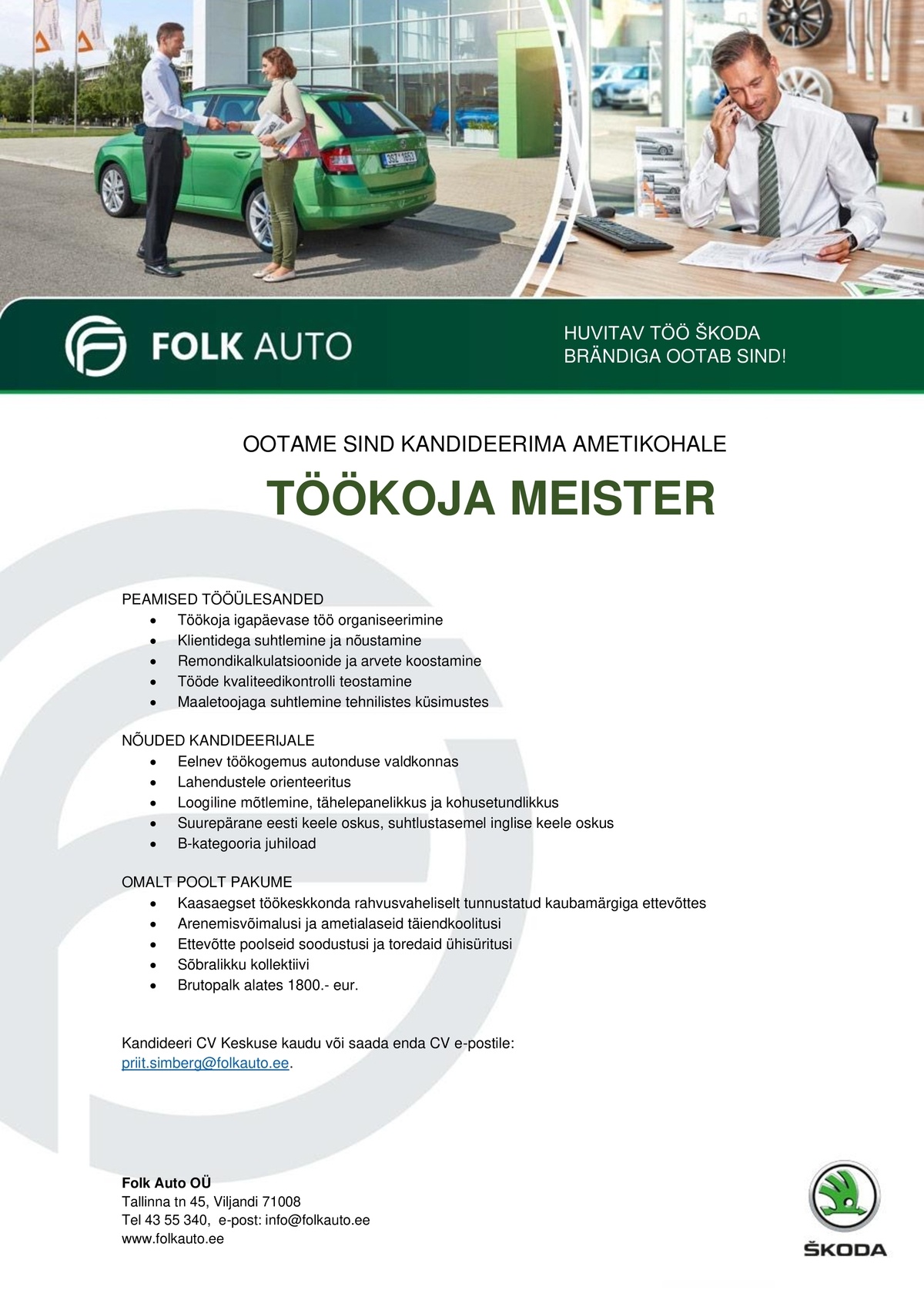 Folk Auto OÜ Töökoja meister