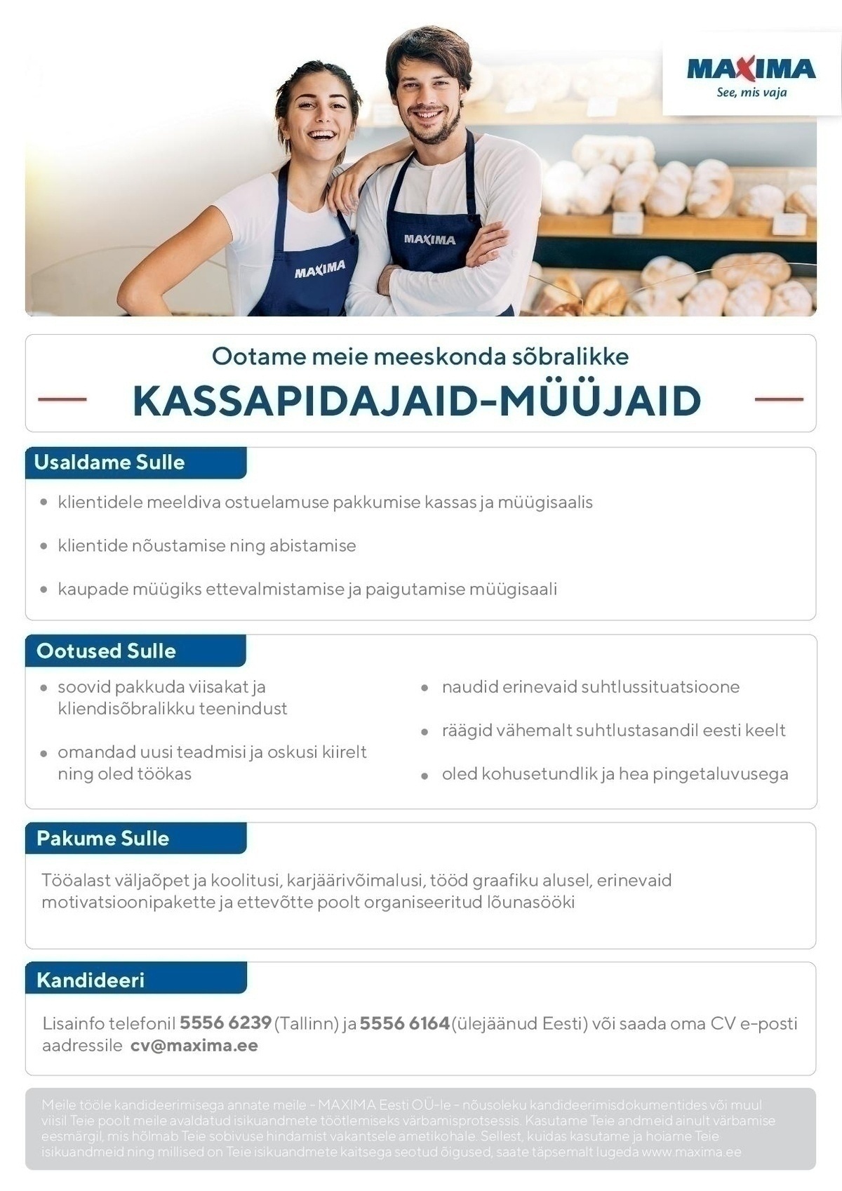 Maxima Eesti OÜ Kassapidaja-müüja Haapsalu Maximas
