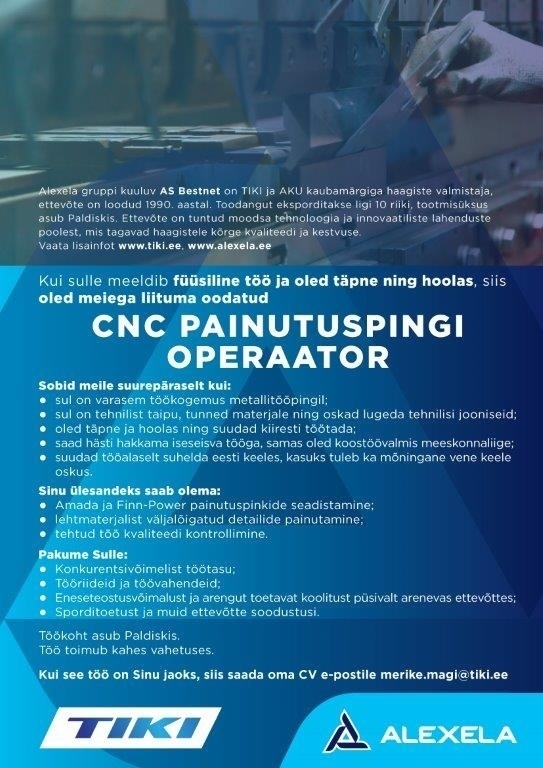 Bestnet AS CNC–painutuspingi operaator 