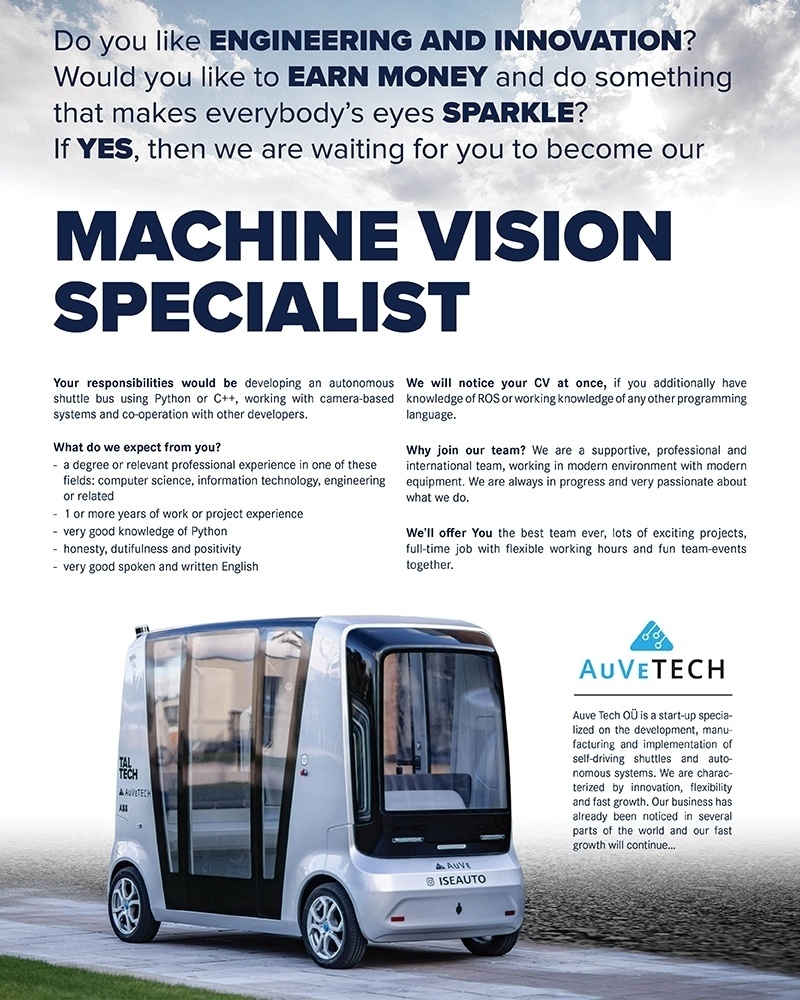 Auve Tech OÜ Machine Vision Specialist