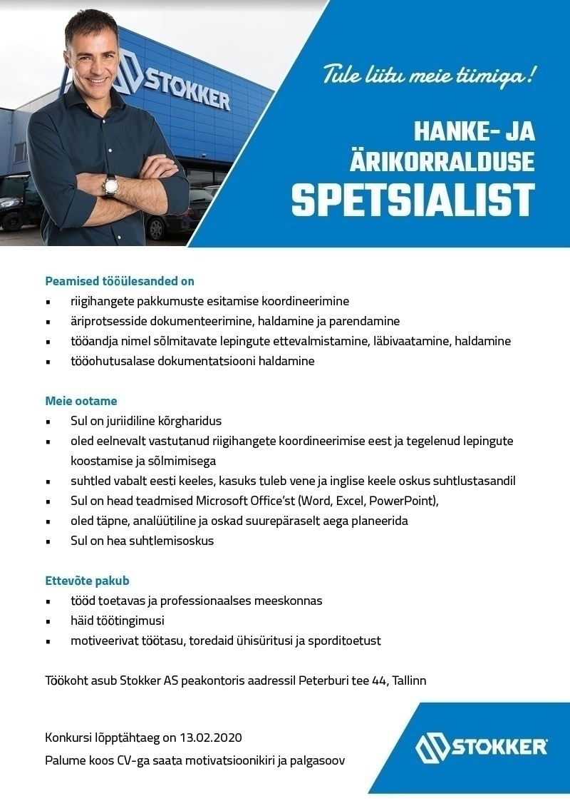 Stokker AS Hanke- ja Ärikorralduse spetsialist