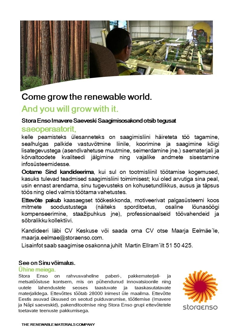 Stora Enso Eesti AS Saeoperaator