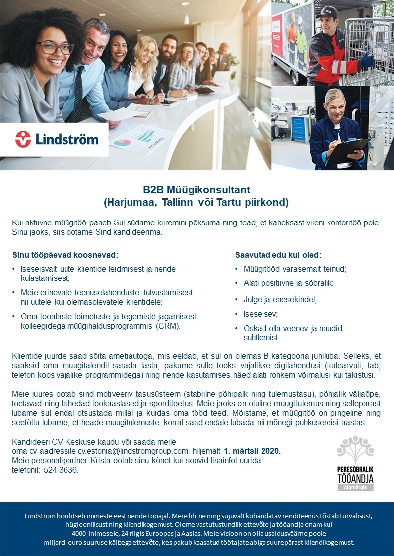 Lindström OÜ B2B Müügikonsultant