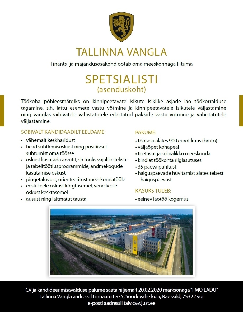 Tallinna Vangla Laospetsialist (asenduskoht)