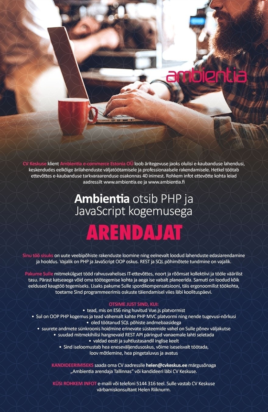 Ambientia Estonia OÜ PHP ja Vue.js arendaja