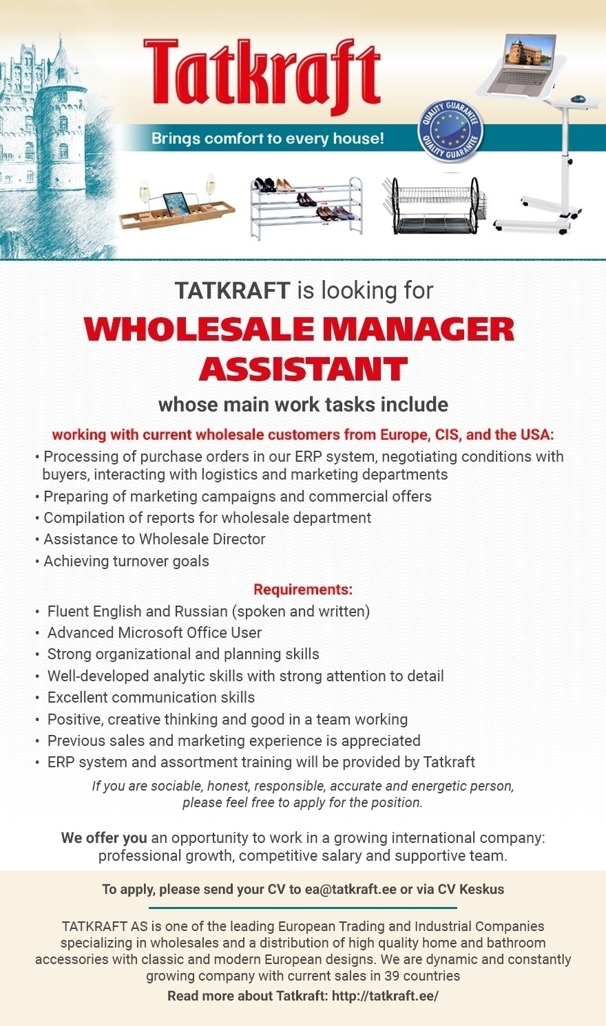 TATKRAFT AS Wholesale Manager Assistant