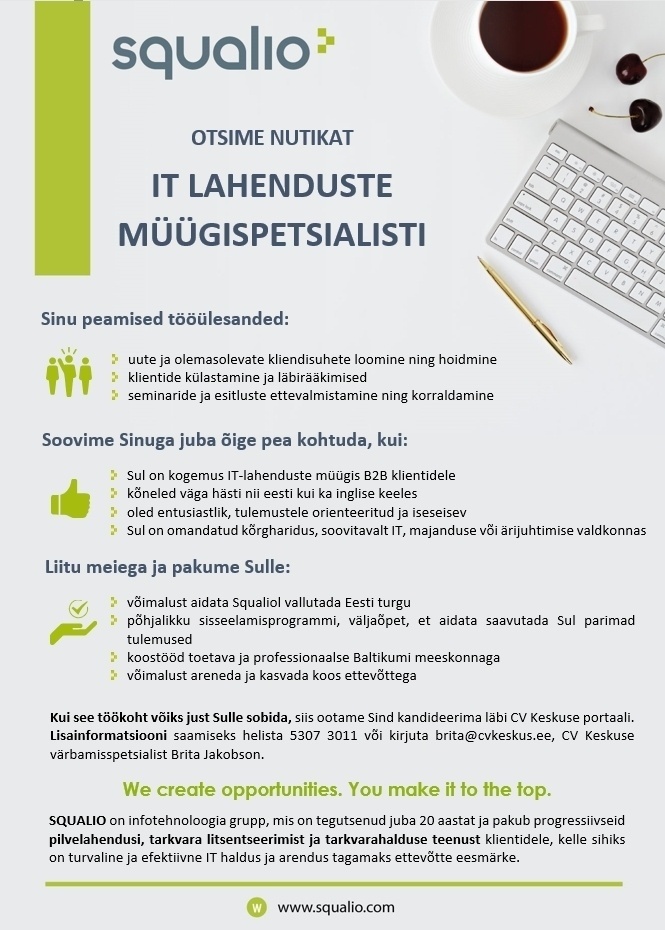 Squalio Estonia OÜ IT lahenduste müügispetsialist