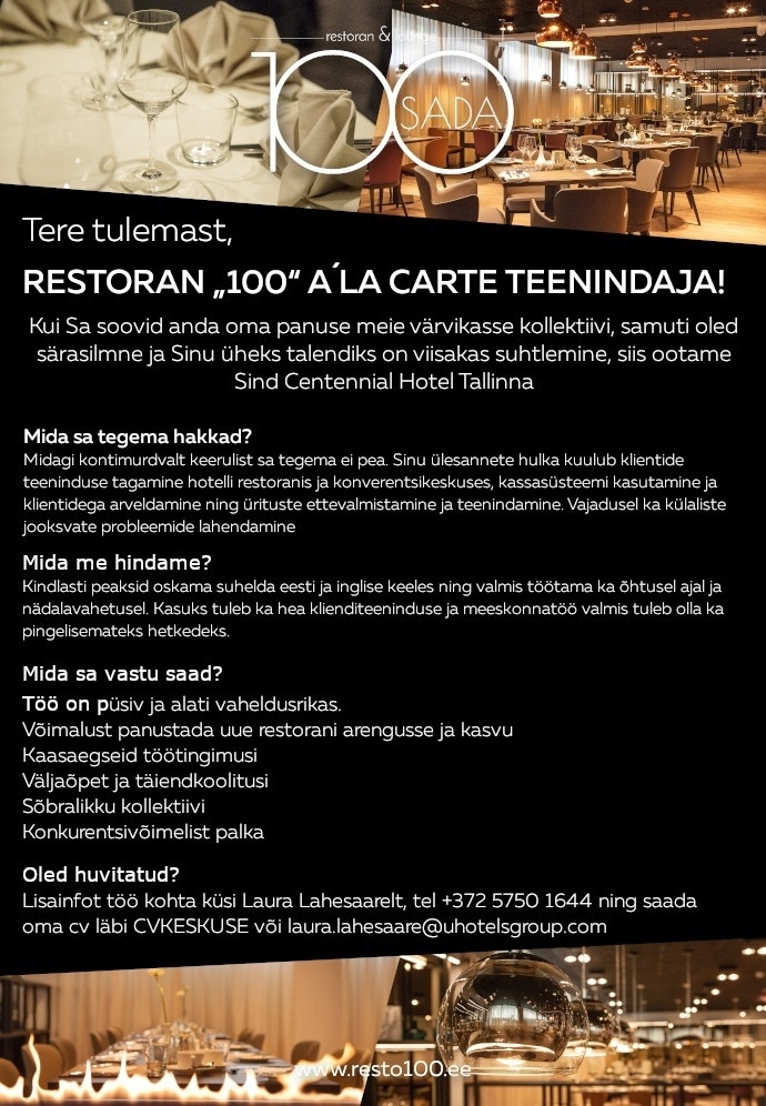 Centennial Hospitality OÜ Restorani teenindaja