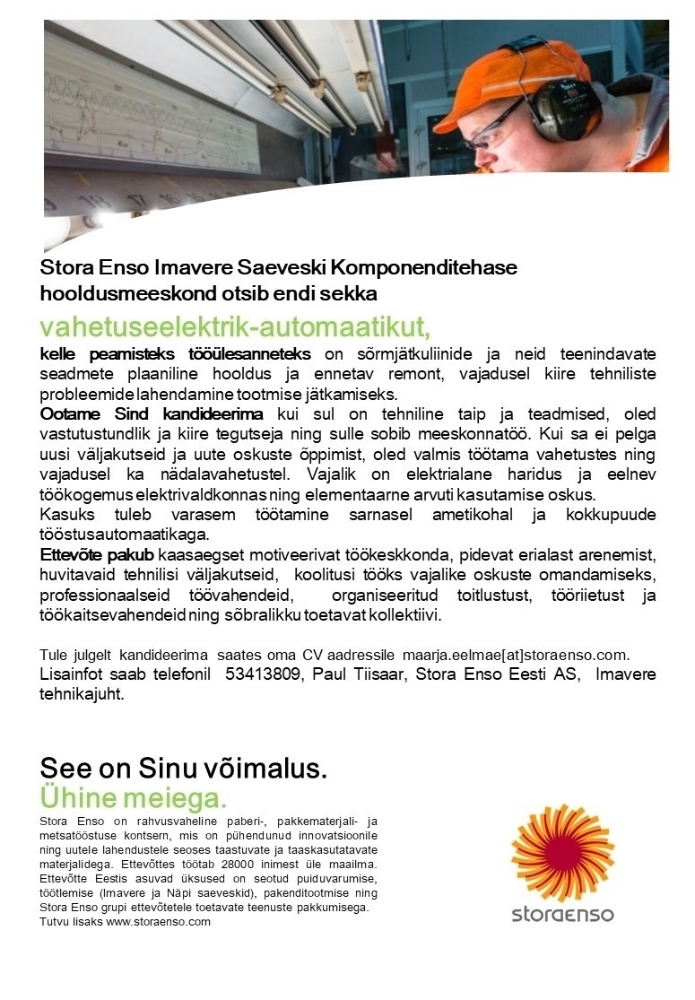 Stora Enso Eesti AS Vahetuseelektrik-automaatik