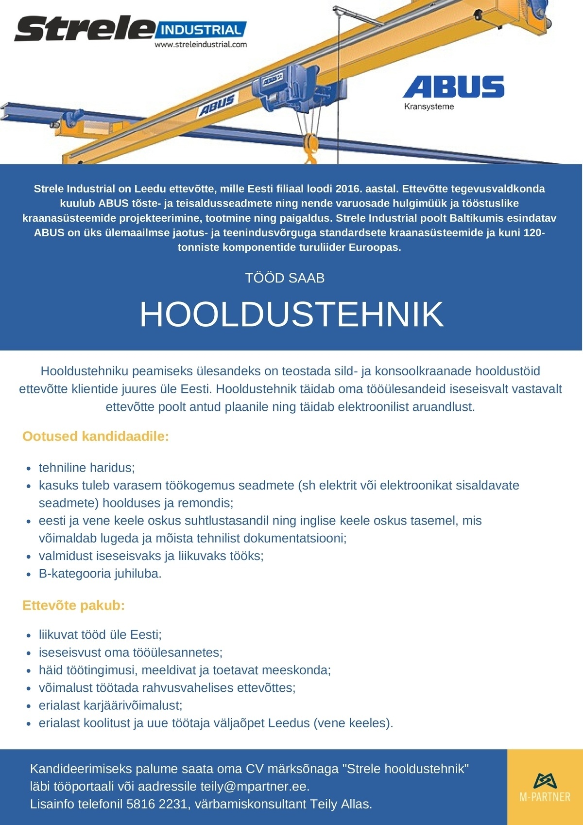 M-Partner HR OÜ Hooldustehnik (Strele Industrial)