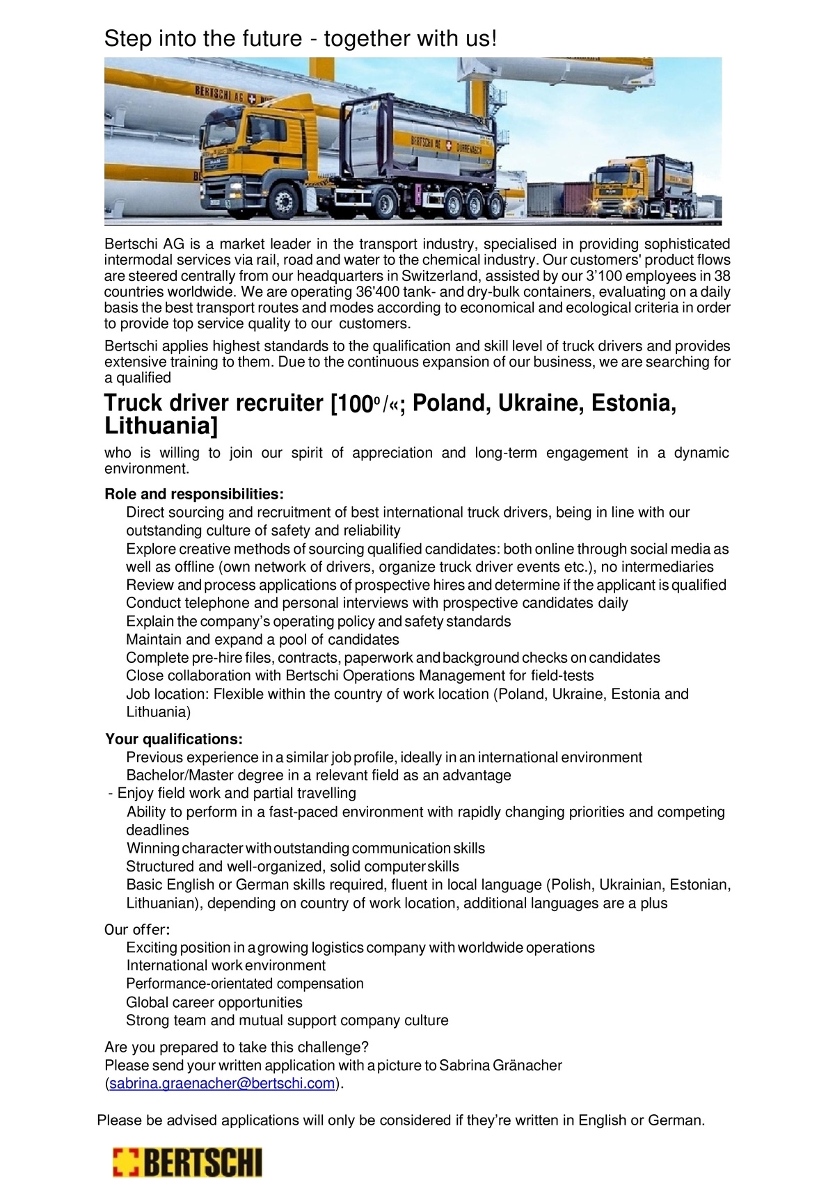 Bertschi AG Truck driver recruiter