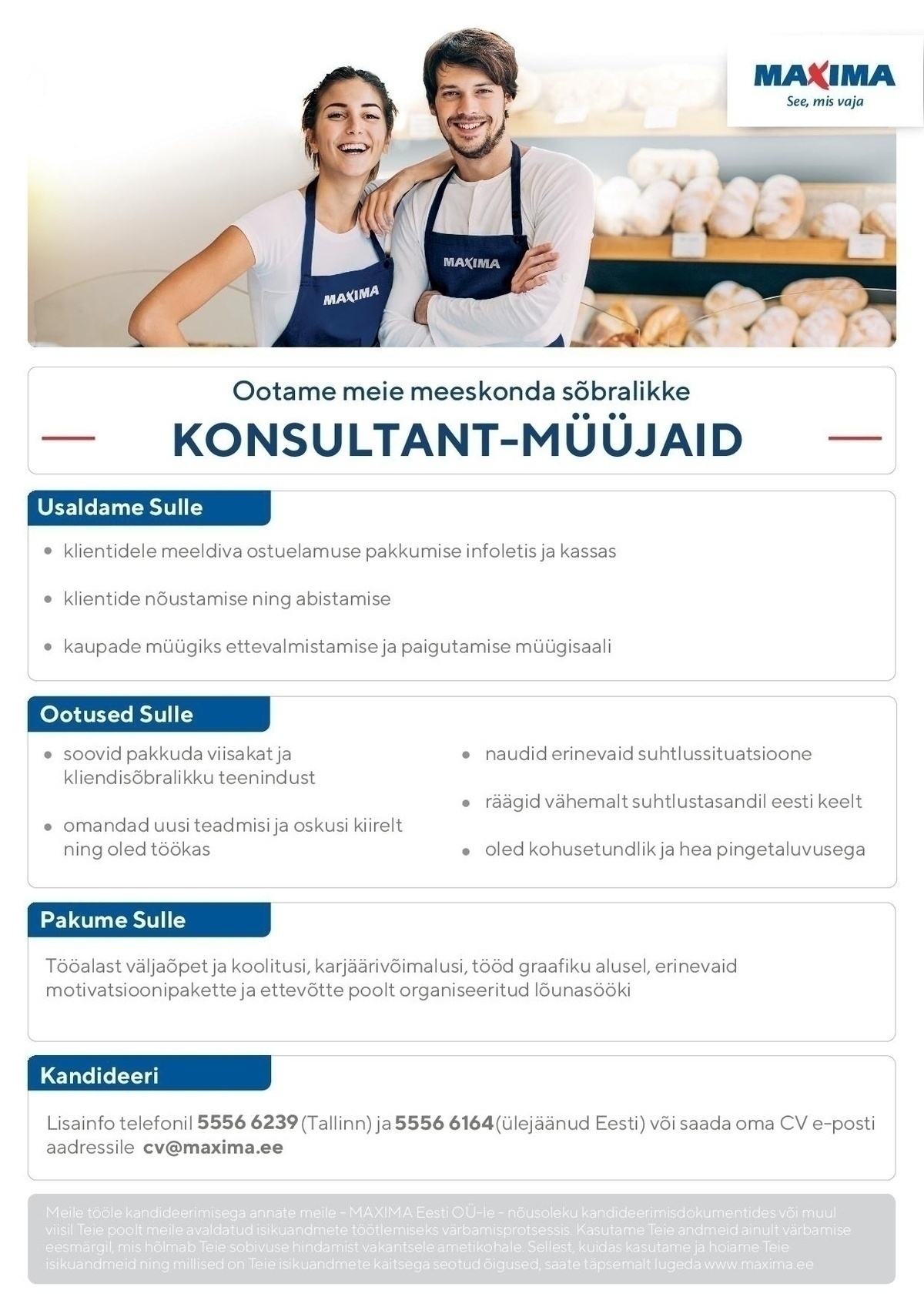 Maxima Eesti OÜ Konsultant-müüja Kiili Maximas 
