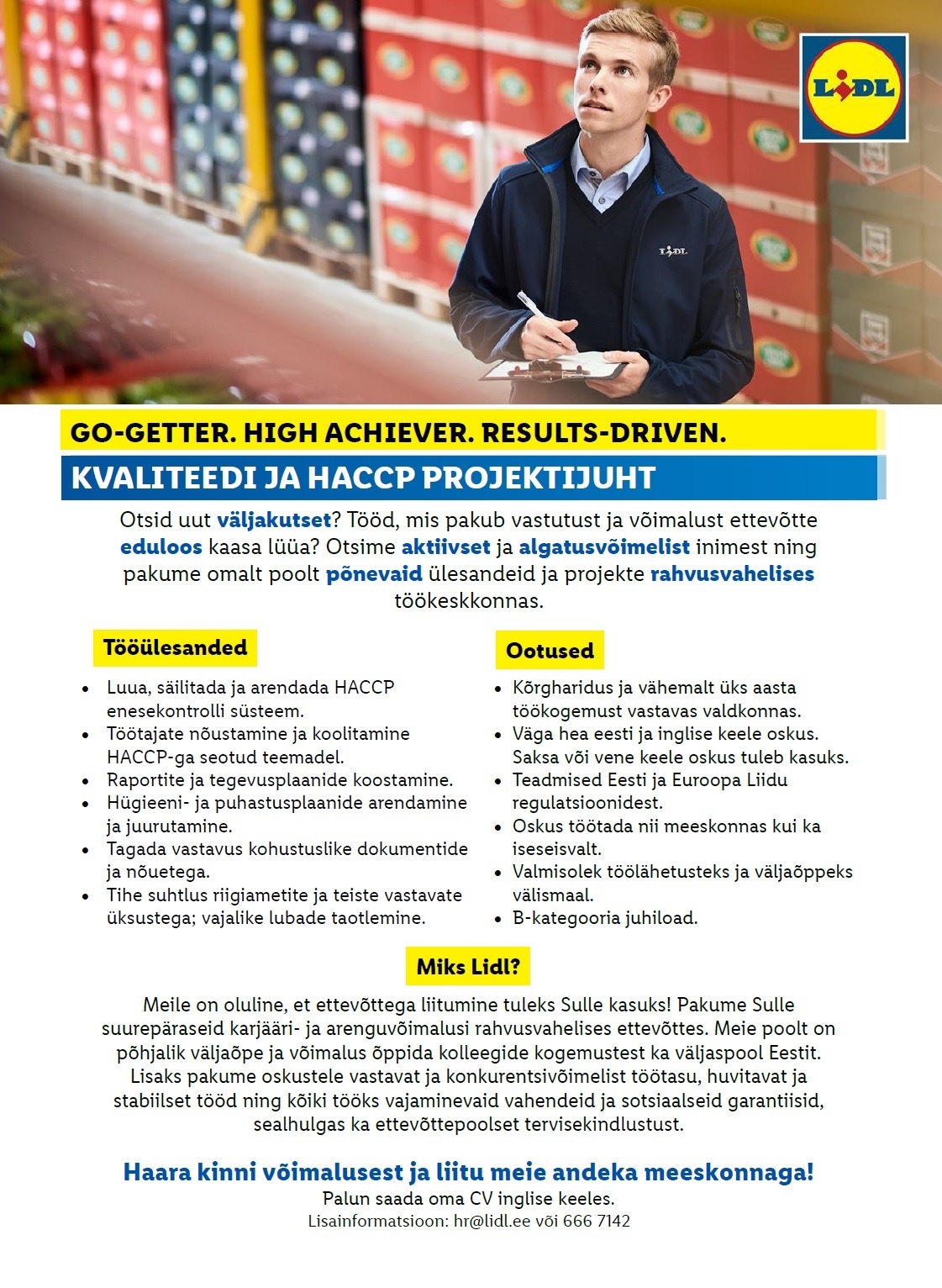Lidl Eesti OÜ Kvaliteedi ja HACCP projektijuht