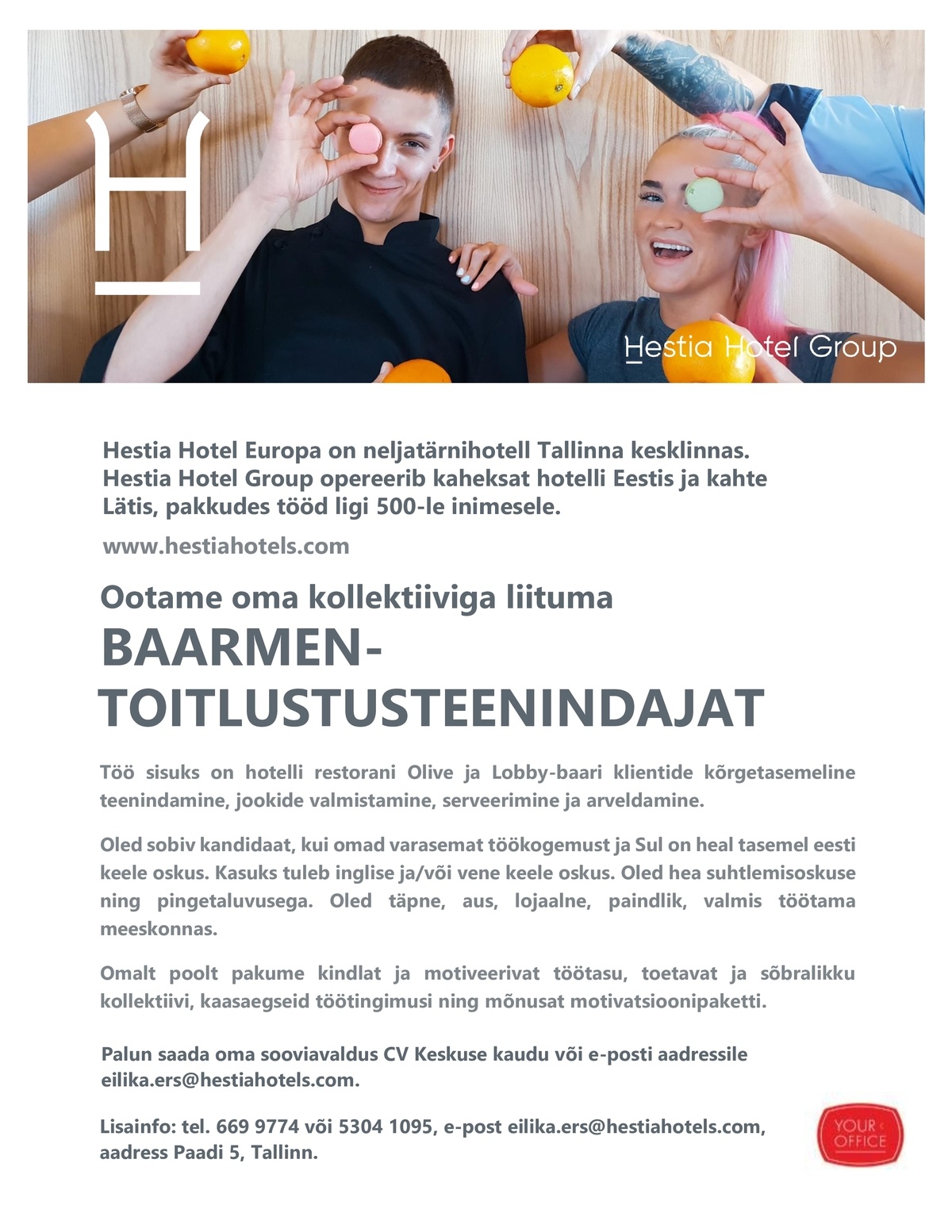 Hestia Hotel Europa Baarmen-toitlustusteenindaja (võimalik täis- ja osaline tööaeg)